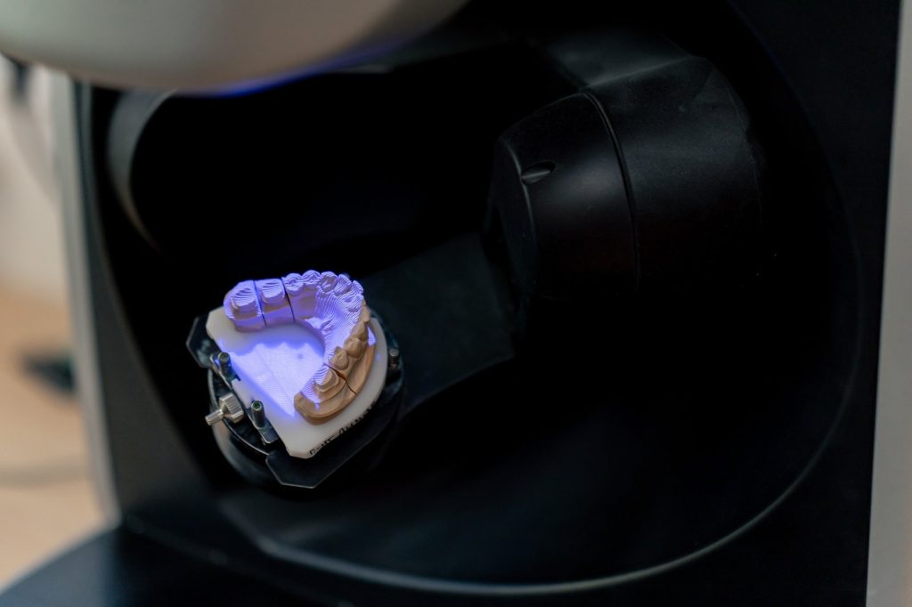 Close up professional laboratory for the production of dental protozoa veneers and crowns